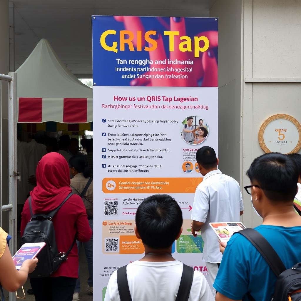 Banner informasi QRIS Tap di pintu masuk festival Banner informasi QRIS Tap di pintu masuk festival