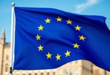 Bendera Uni Eropa dengan satu bintang yang hilang melambangkan keluarnya Inggris dari UE