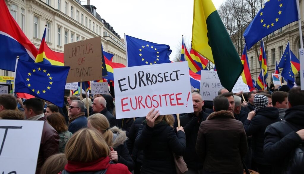 Demonstrasi euroskeptik di salah satu negara anggota Uni Eropa menunjukkan tantangan integrasi Demonstrasi euroskeptik di salah satu negara anggota Uni Eropa menunjukkan tantangan integrasi
