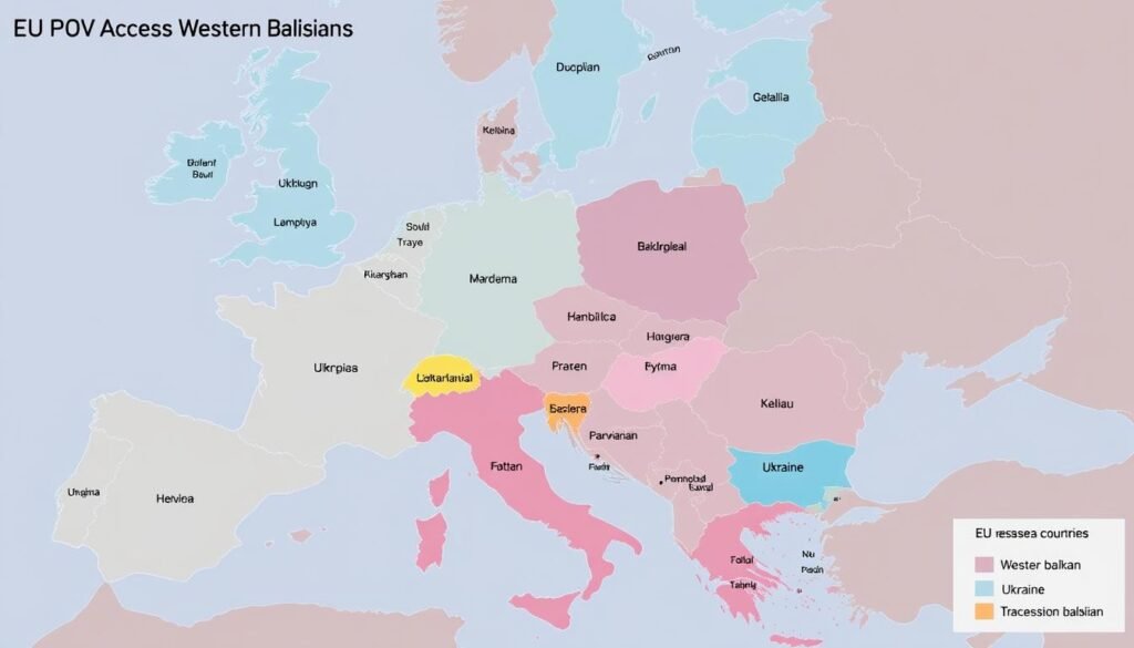 Peta yang menunjukkan negara-negara kandidat untuk perluasan Uni Eropa di Balkan Barat dan Ukraina Peta yang menunjukkan negara-negara kandidat untuk perluasan Uni Eropa di Balkan Barat dan Ukraina